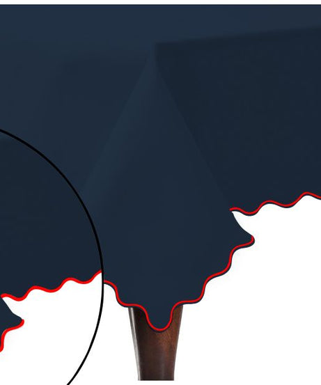 Scallop Embroidery Sateen Cotton Solid Table Cloth - Navy