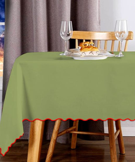 Scallop Embroidery Sateen Cotton Solid Table Cloth - Sage