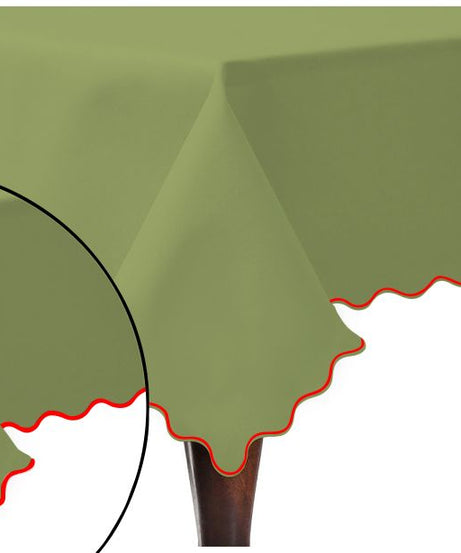 Scallop Embroidery Sateen Cotton Solid Table Cloth - Sage