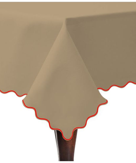 Scallop Embroidery Sateen Cotton Solid Table Cloth - Taupe
