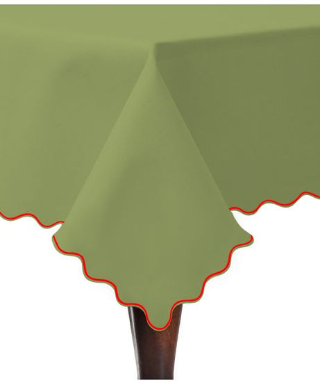 Scallop Embroidery Sateen Cotton Solid Table Cloth - Sage