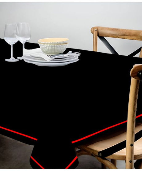 Single Embroidery Border Sateen Cotton Solid Table Cloth - Black