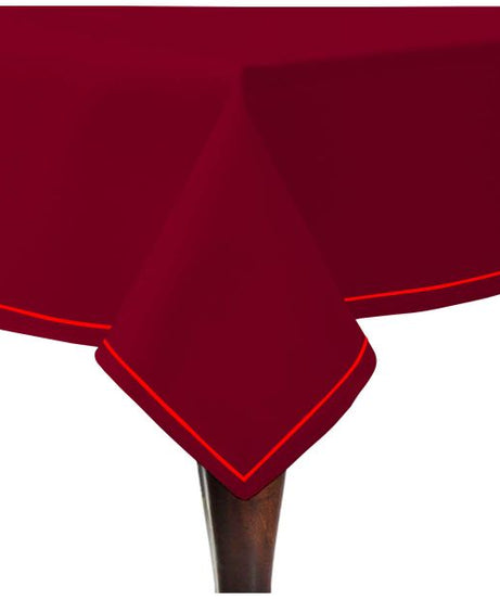 Single Embroidery Border Sateen Cotton Solid Table Cloth - Burgundy