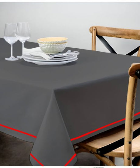 Single Embroidery Border Sateen Cotton Solid Table Cloth - Dark Grey