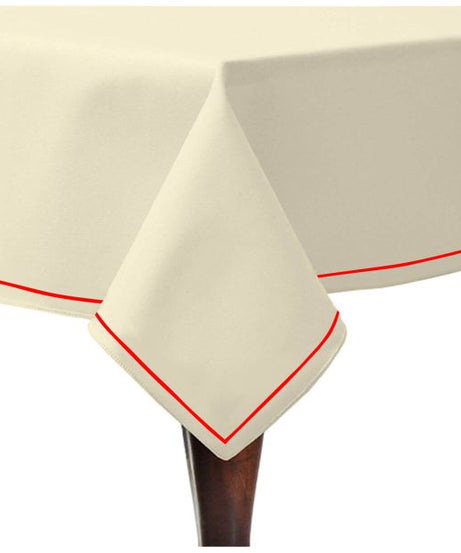 Single Embroidery Border Sateen Cotton Solid Table Cloth - Ivory