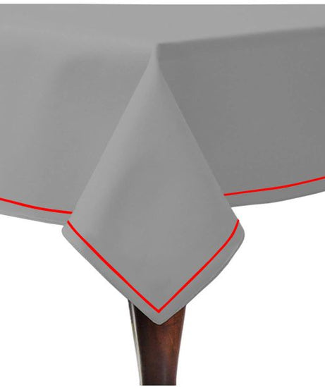 Single Embroidery Border Sateen Cotton Solid Table Cloth - Light Grey