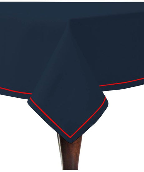 Single Embroidery Border Sateen Cotton Solid Table Cloth - Navy