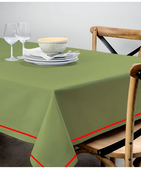 Single Embroidery Border Sateen Cotton Solid Table Cloth - Sage