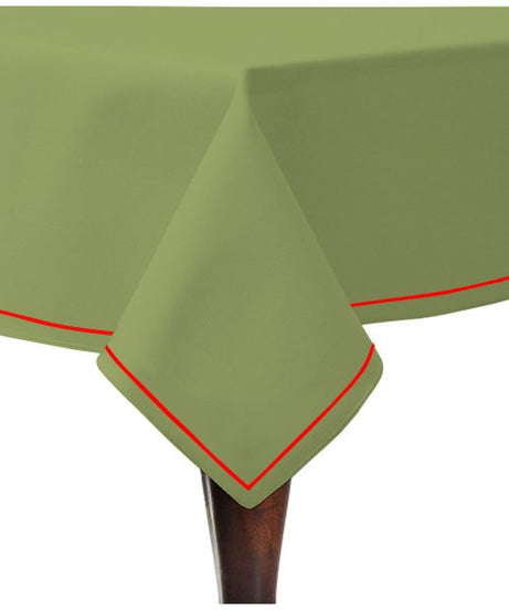 Single Embroidery Border Sateen Cotton Solid Table Cloth - Sage