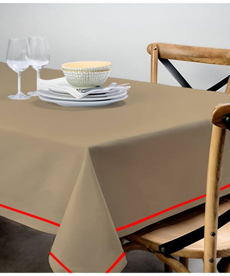 Single Embroidery Border Sateen Cotton Solid Table Cloth - Taupe