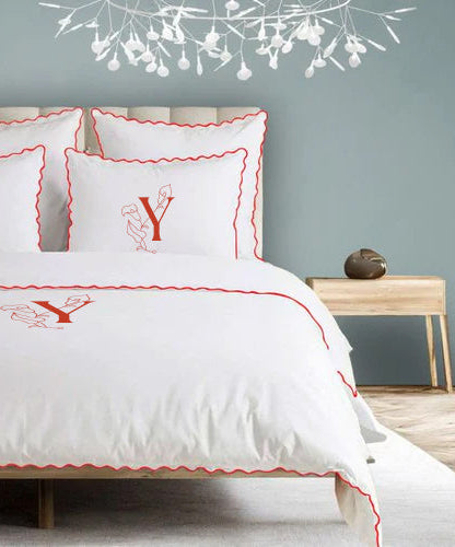 Monogram 400TC Cotton Small Scallop Embroidery Duvet Cover Set