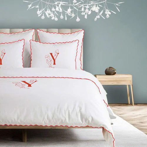 Monogram 400TC Cotton Small Scallop Embroidery Duvet Cover Set