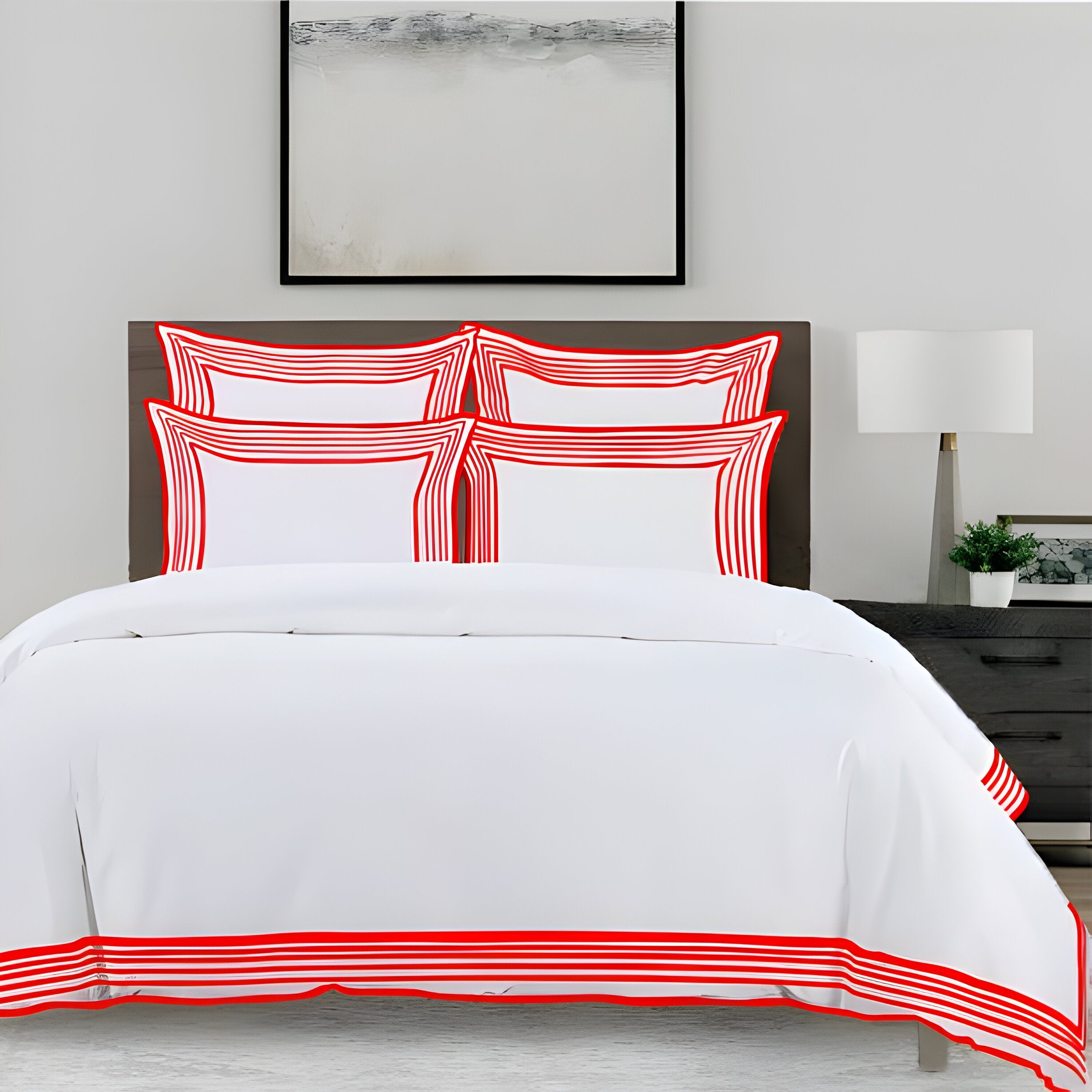 Smart Border 400TC Cotton Embroidery Sateen Solid Duvet Cover Set