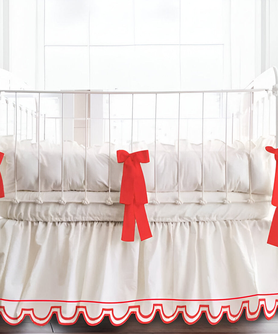 U Shape Scallop Embroidery Cotton Gathered Crib Skirt