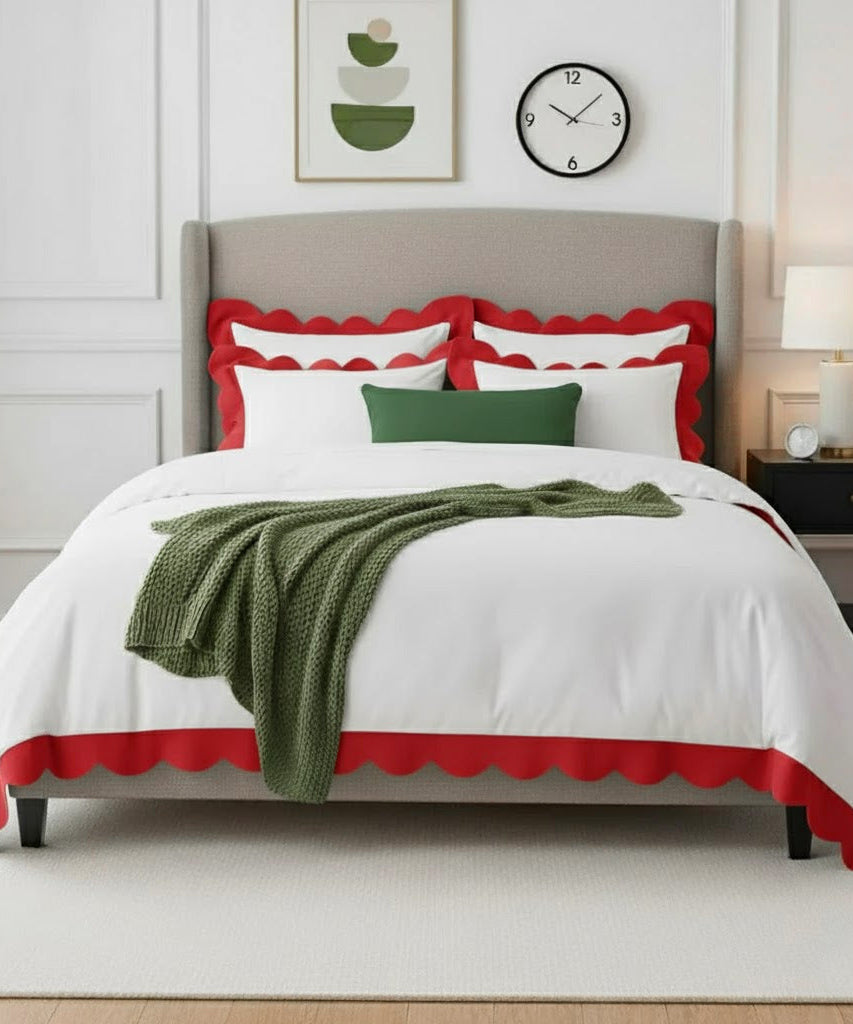 Wavy Applique Embroidery Cotton Duvet Cover Set