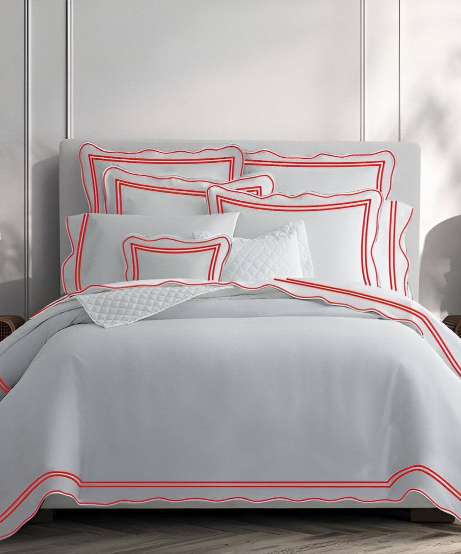 400TC Wavy Embroidery & Border Cotton Sateen Solid Duvet Cover Set