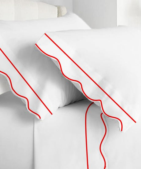 400TC Cotton Scallop Embroidery & Border Sateen Solid Sheet Set