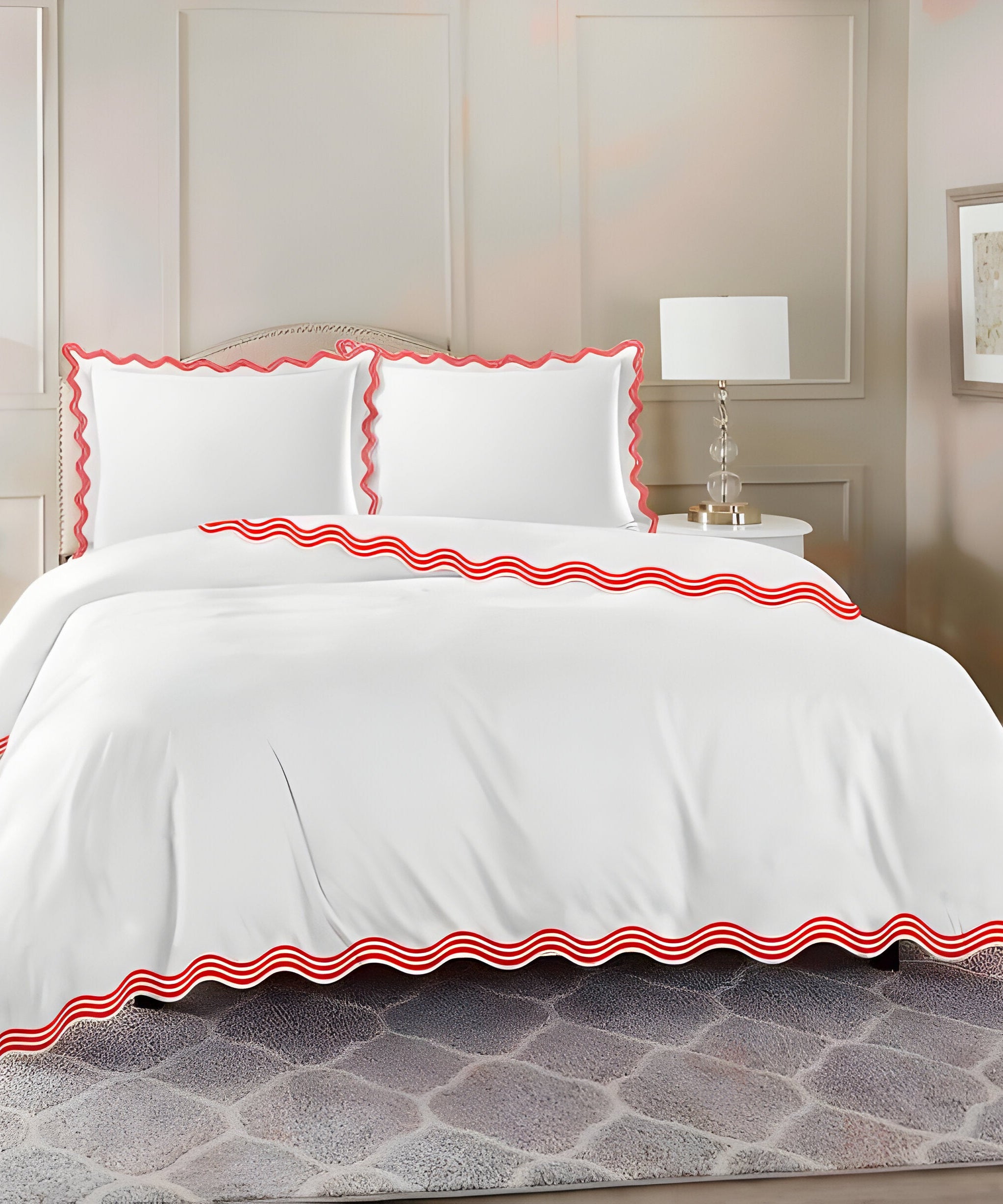 400TC Cotton Sateen Triple Scallop Embroidery Duvet Cover Set