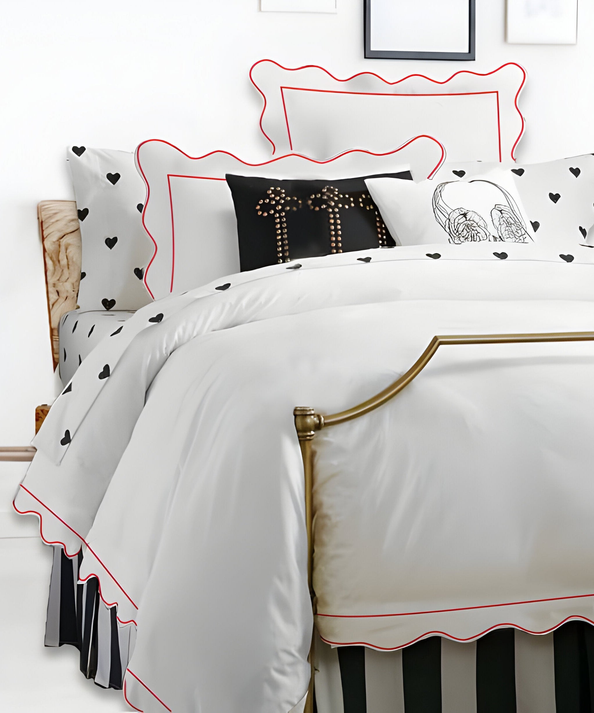 400TC Cotton Scallop Embroidery & Border Sateen Solid Duvet Cover Set