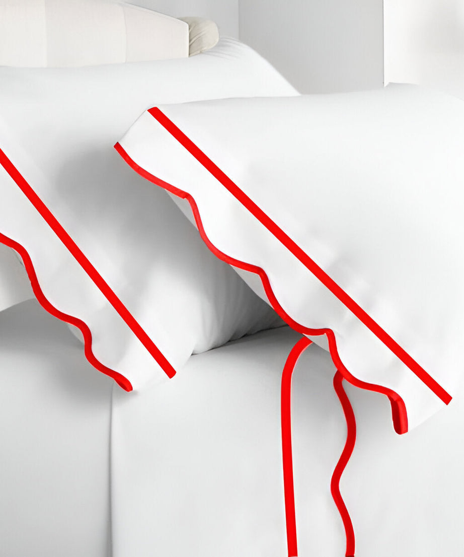400TC Cotton Scallop Embroidery & Border Sateen Solid Pillowcases (Set Of 2)