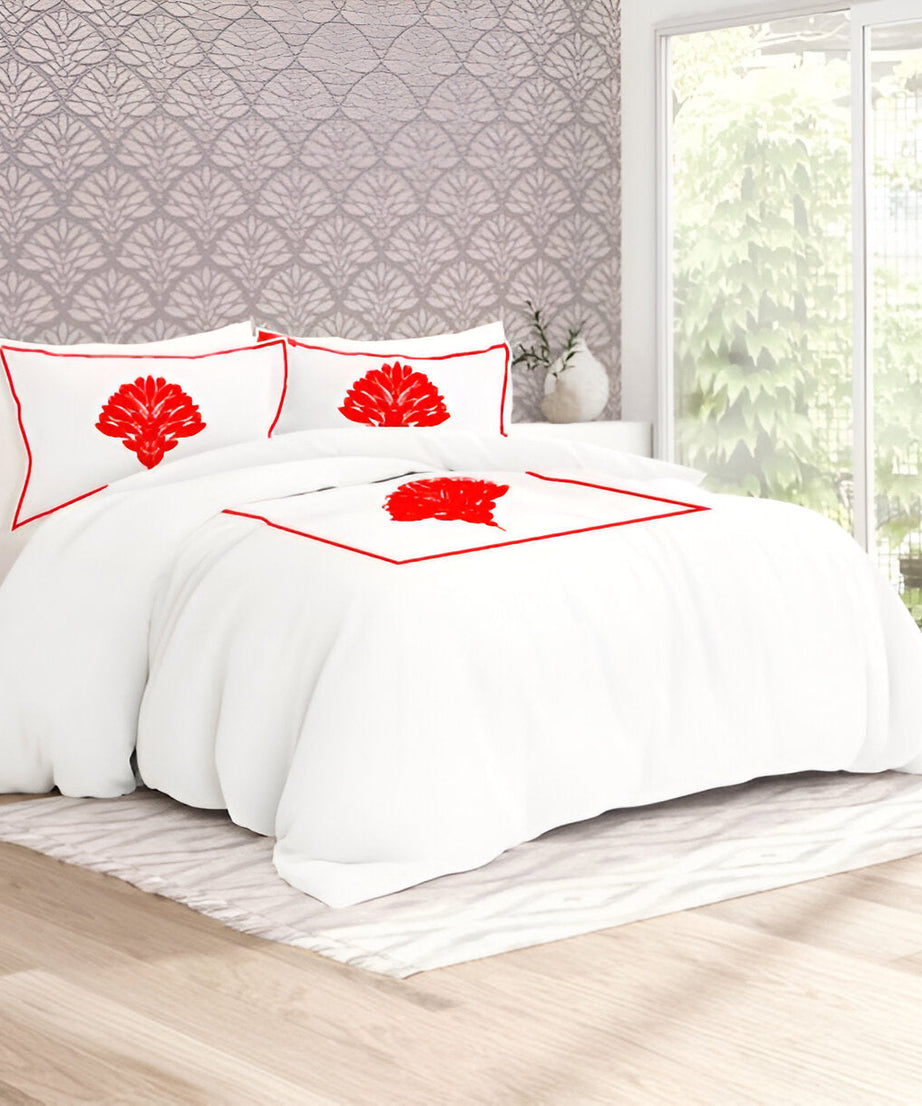 Leafy Embroidered Cotton Sateen Duvet Cover Set