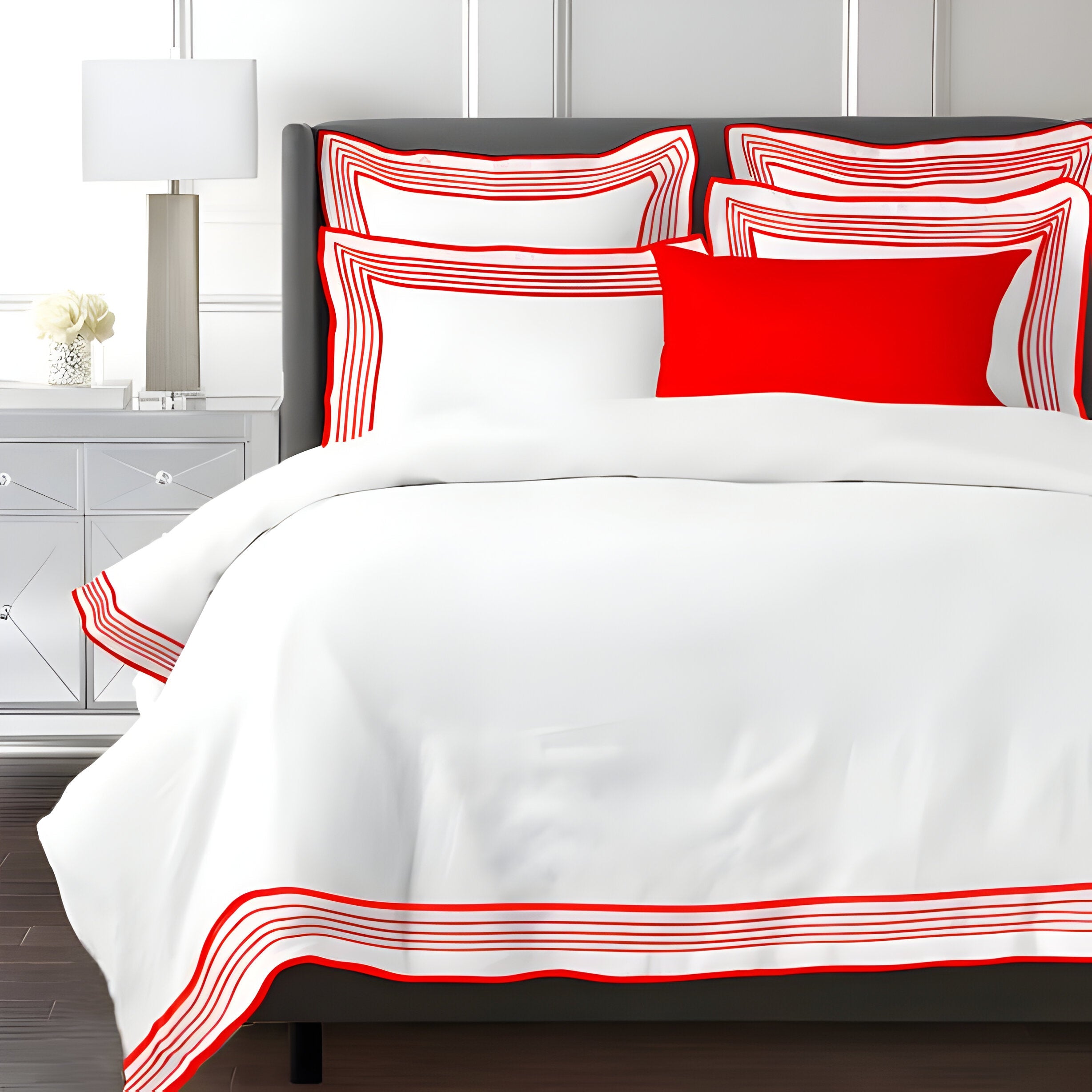 Smart Border 400TC Cotton Embroidery Sateen Solid Duvet Cover Set