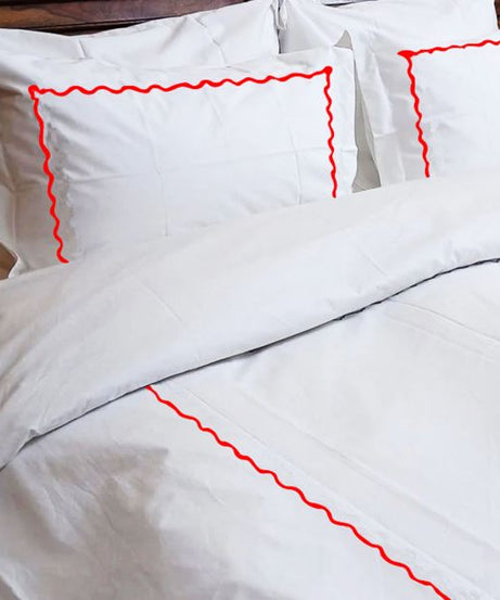 Ava 400TC Cotton Scallop Embroidery Sateen Solid Duvet Cover Set