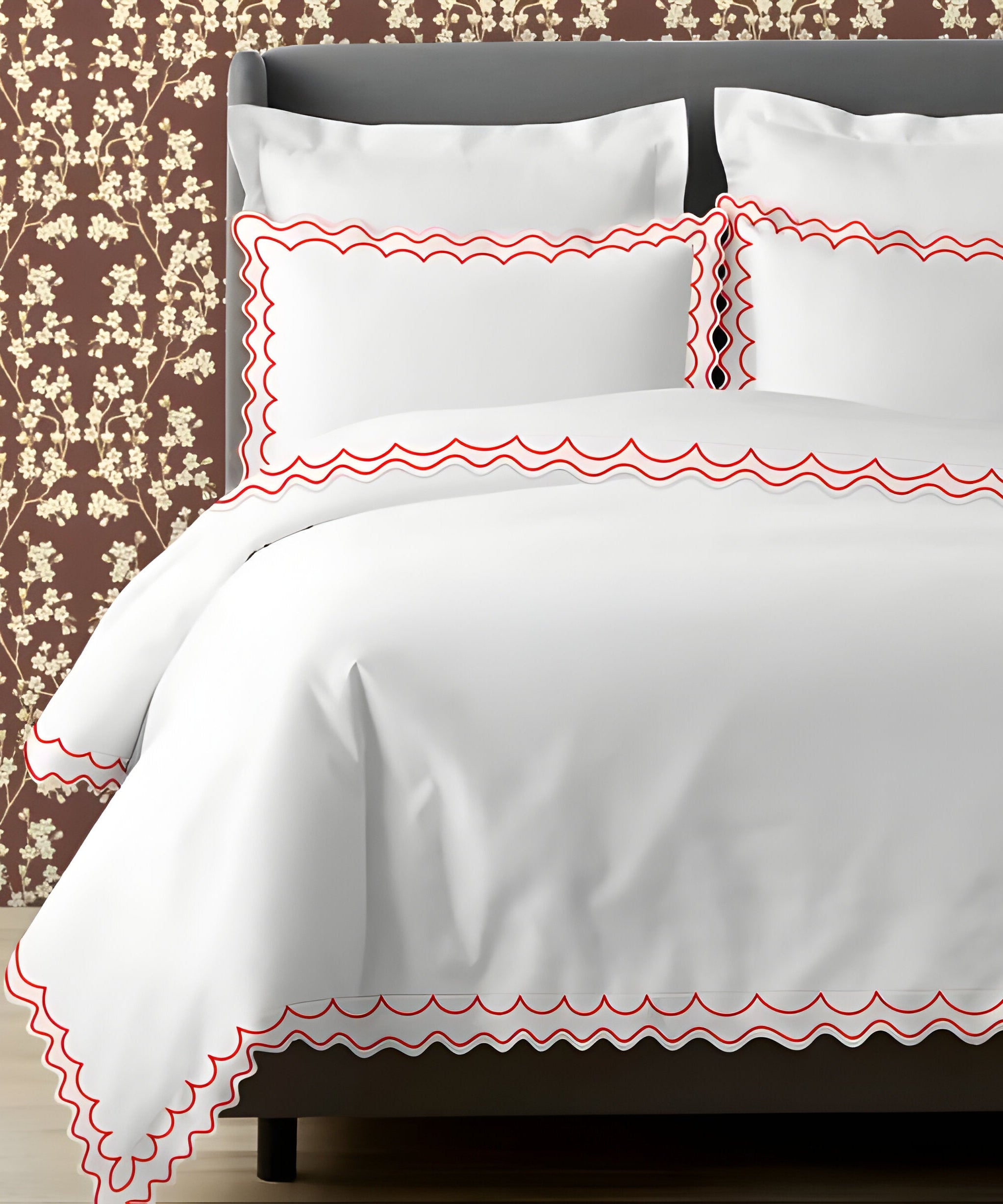 400TC Cotton Sateen Double Scallop Embroidery Duvet Cover Set