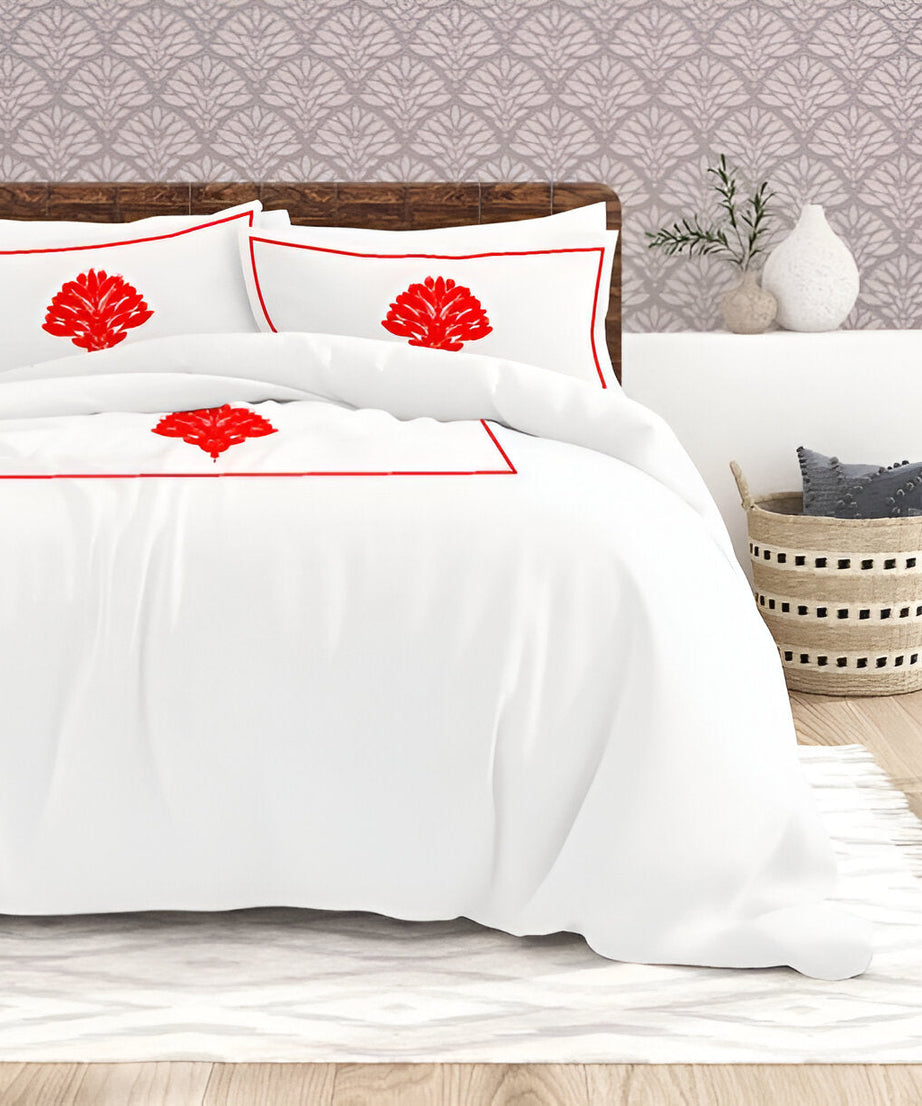 Leafy Embroidered Cotton Sateen Duvet Cover Set