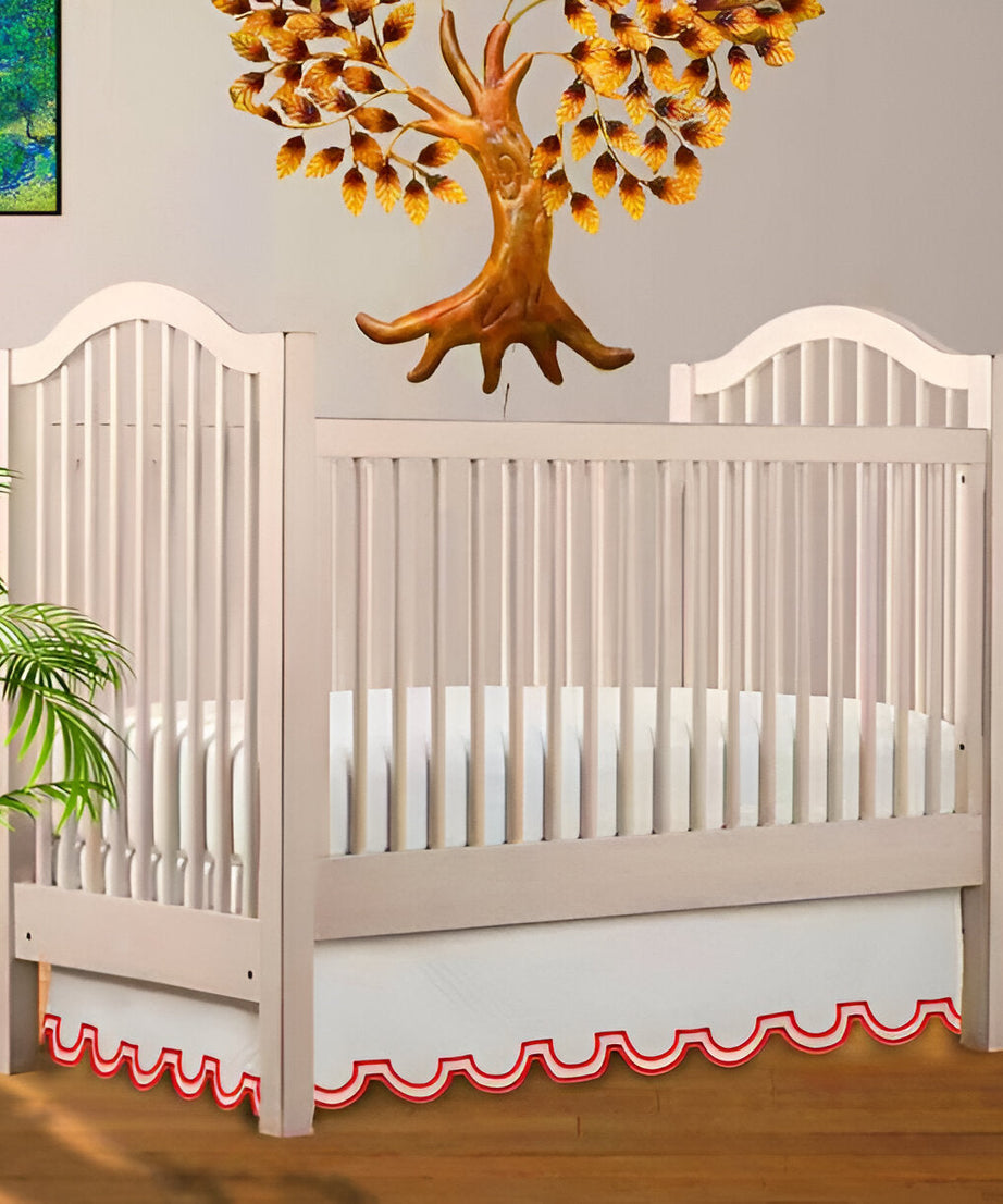 U Shape Scallop Embroidery Cotton Tailored Crib Skirt
