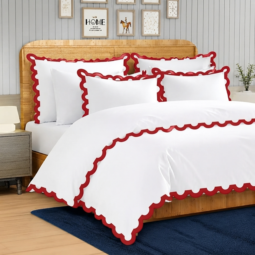 400TC U Shape Applique Embroidery Cotton Duvet Cover Set