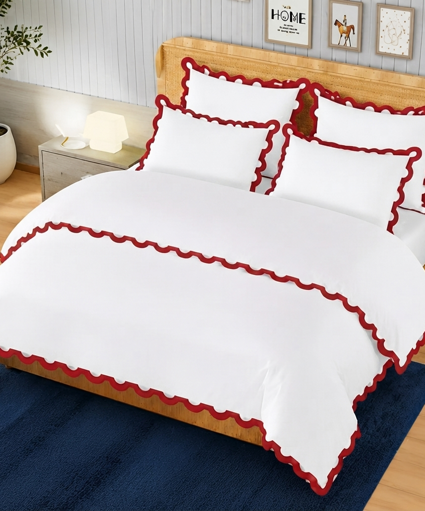 400TC U Shape Applique Embroidery Cotton Duvet Cover Set