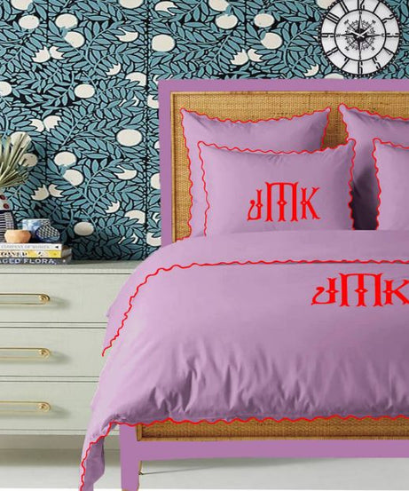 Monogram Lilac 400TC Cotton Small Scallop Embroidery Duvet Cover Set