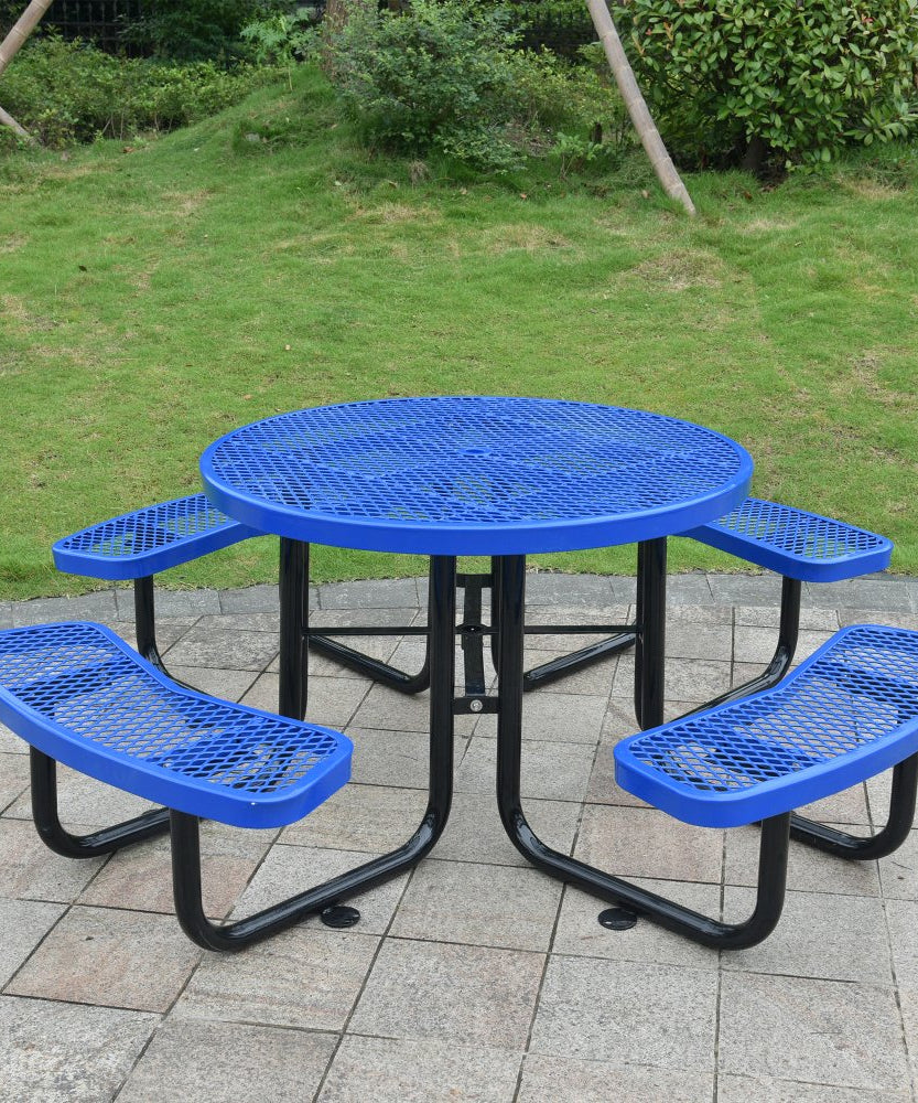 Large 46-Inch Heavy-Duty Round Outdoor Steel Picnic Table With Umbrella Hole (SAK96428)