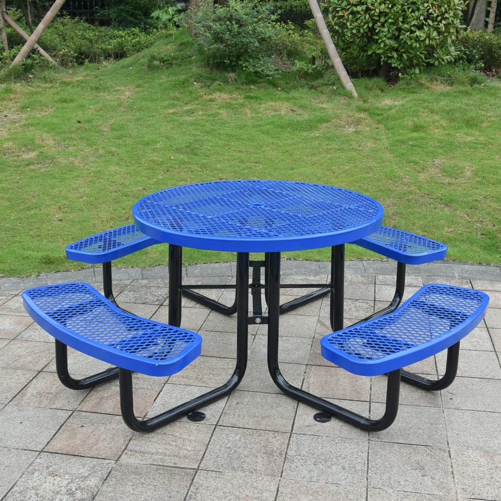 Large 46-Inch Heavy-Duty Round Outdoor Steel Picnic Table With Umbrella Hole (SAK96428)