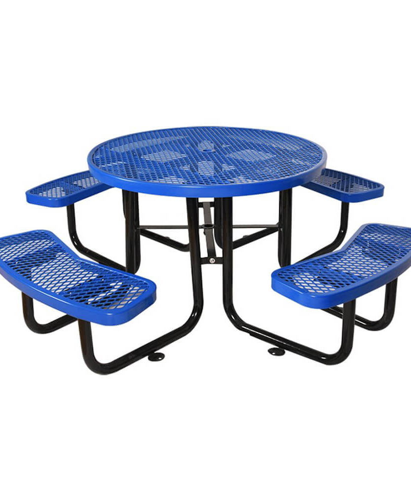 Large 46-Inch Heavy-Duty Round Outdoor Steel Picnic Table With Umbrella Hole (SAK96428)