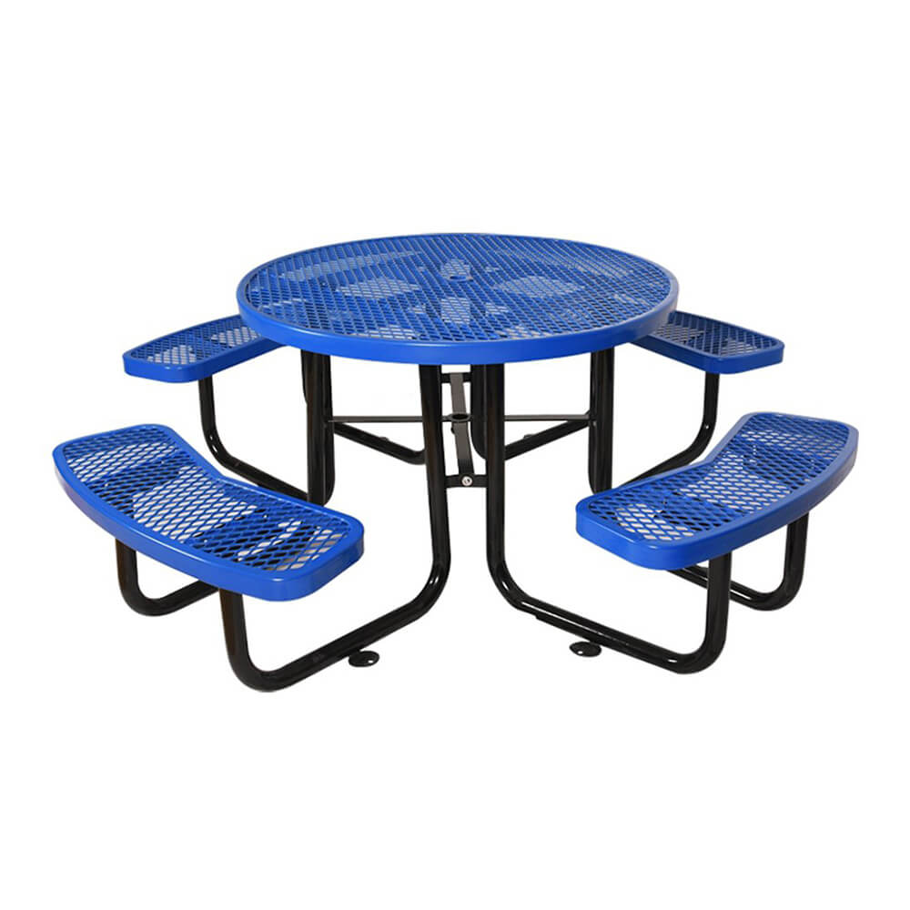 Large 46-Inch Heavy-Duty Round Outdoor Steel Picnic Table With Umbrella Hole (SAK96428)