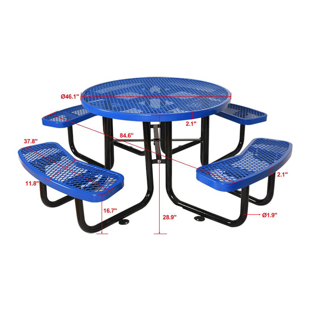 Large 46-Inch Heavy-Duty Round Outdoor Steel Picnic Table With Umbrella Hole (SAK96428)