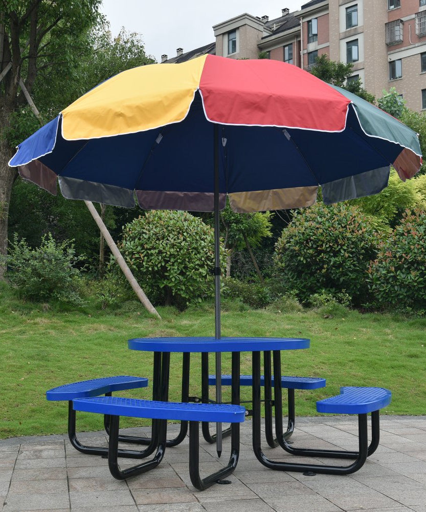 Large 46-Inch Heavy-Duty Round Outdoor Steel Picnic Table With Umbrella Hole (SAK96428)