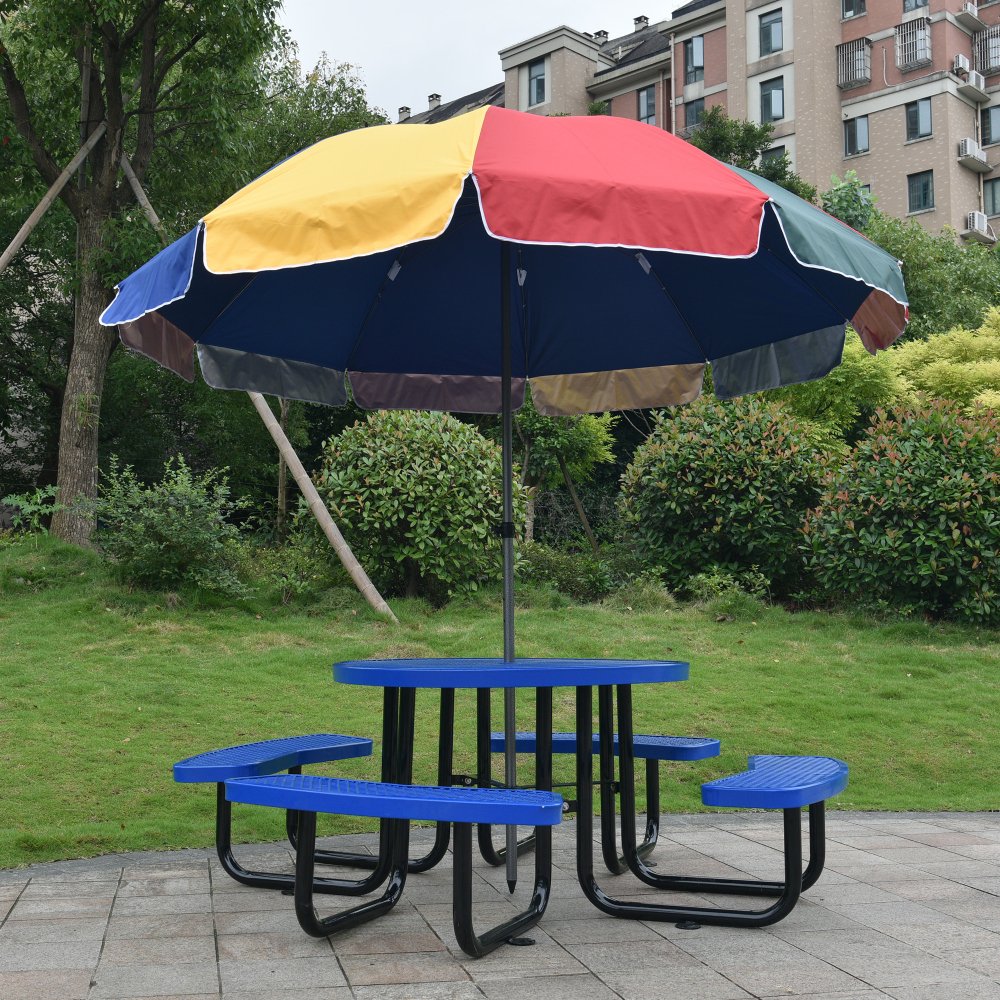 Large 46-Inch Heavy-Duty Round Outdoor Steel Picnic Table With Umbrella Hole (SAK96428)