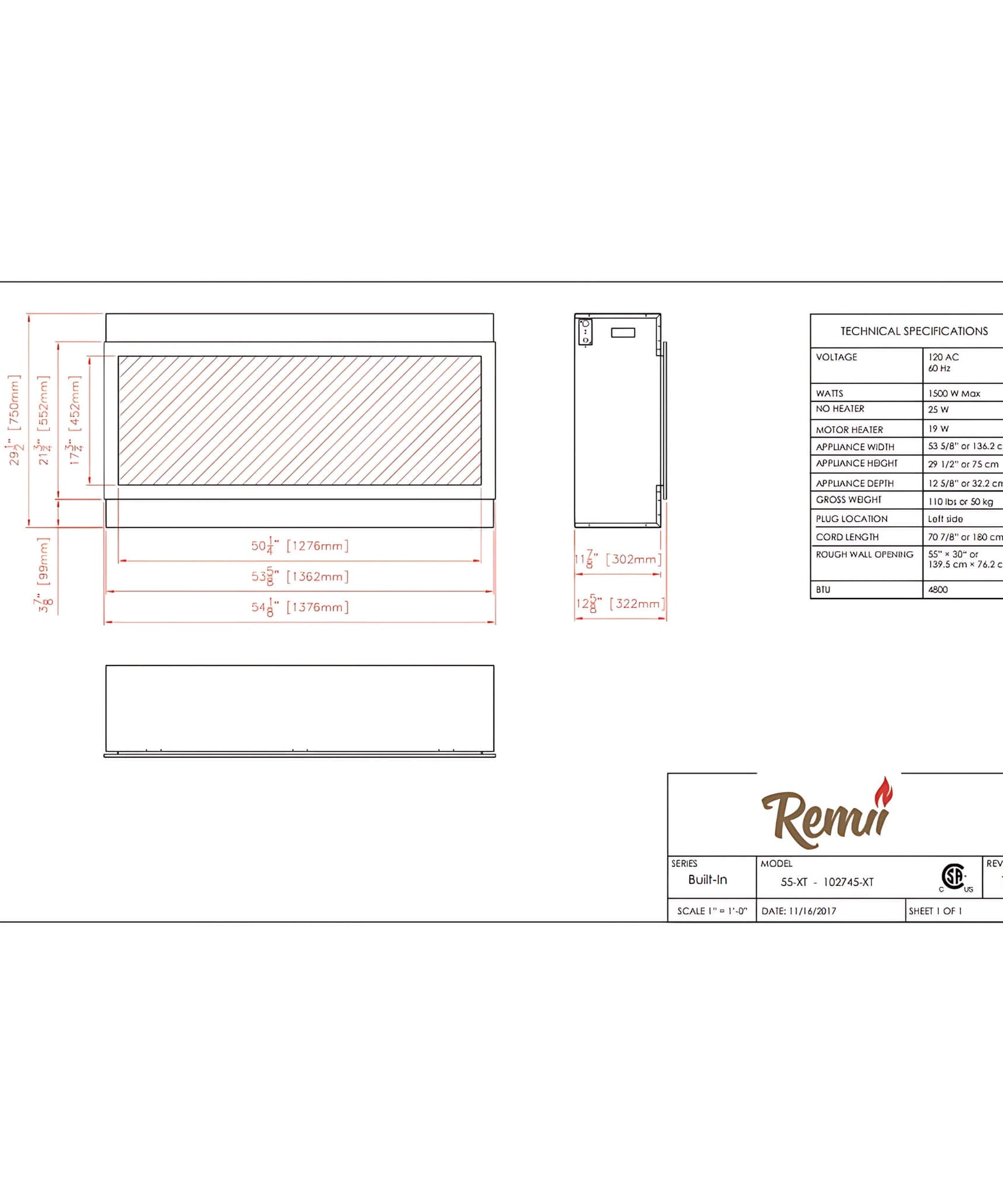 Remii Extra Tall 55-Inch Electric Fireplace With Remote Control [102755-XT] (SAK25578)