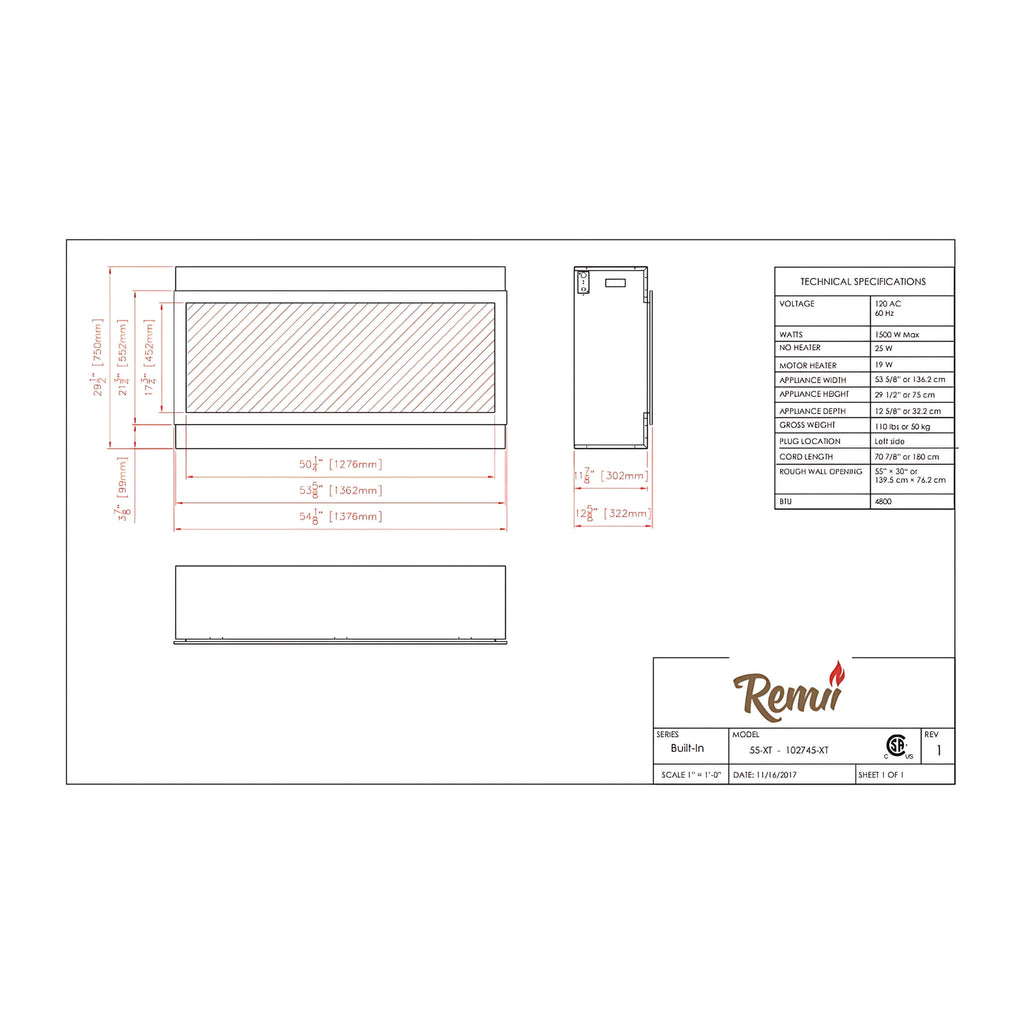 Remii Extra Tall 55-Inch Electric Fireplace With Remote Control [102755-XT] (SAK25578)