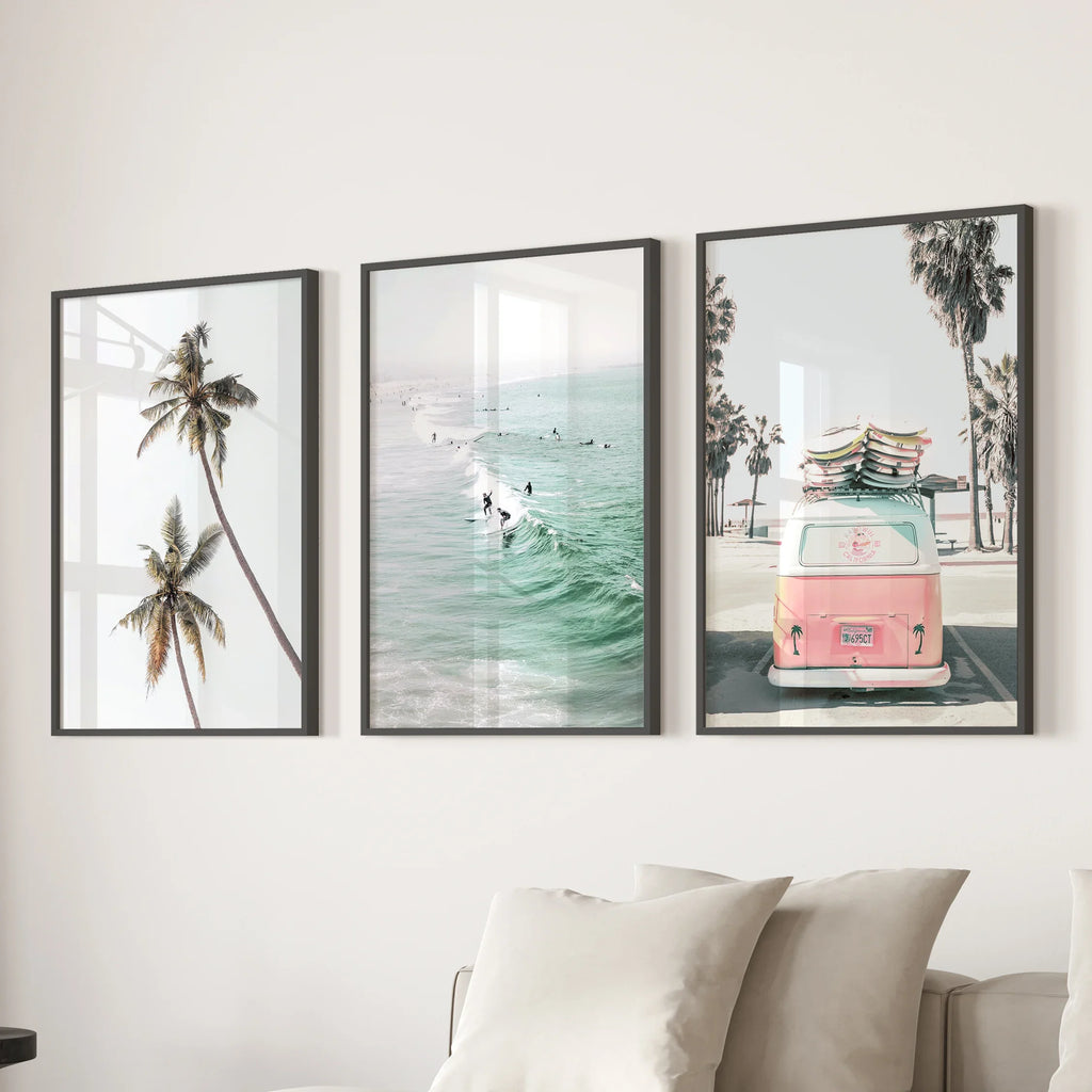 Tropical Beach Wall Art Set. Modern Coastal Surfing Prints