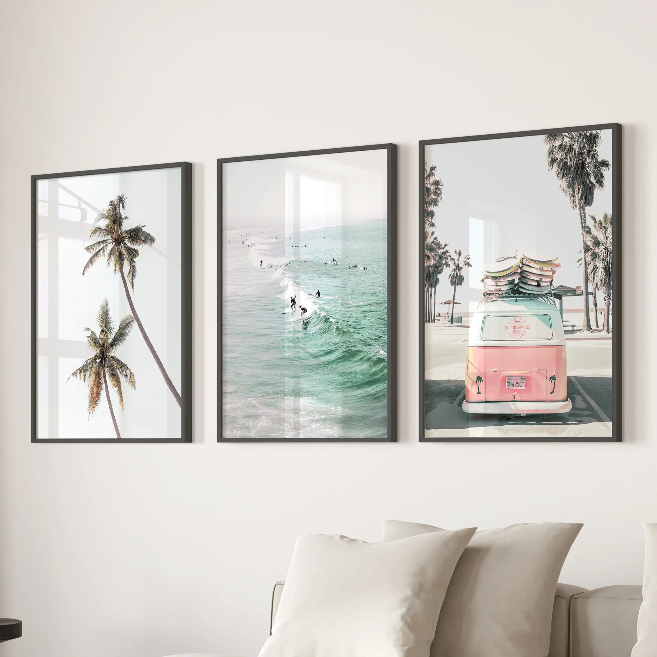 Tropical Beach Wall Art Set. Modern Coastal Surfing Prints