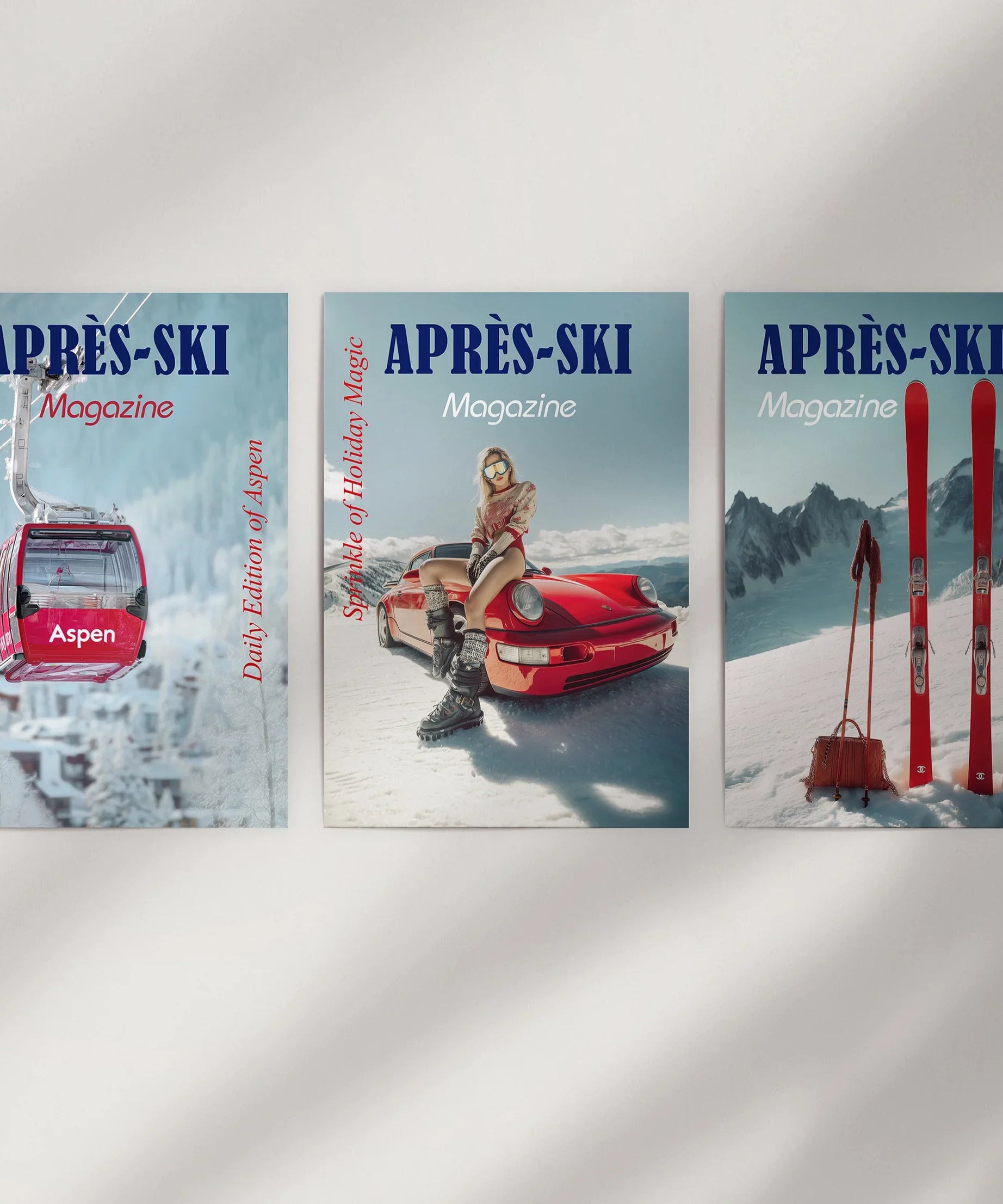 Girly Après Ski Set of 3 Posters. Chic Ski Resort Wall Decor