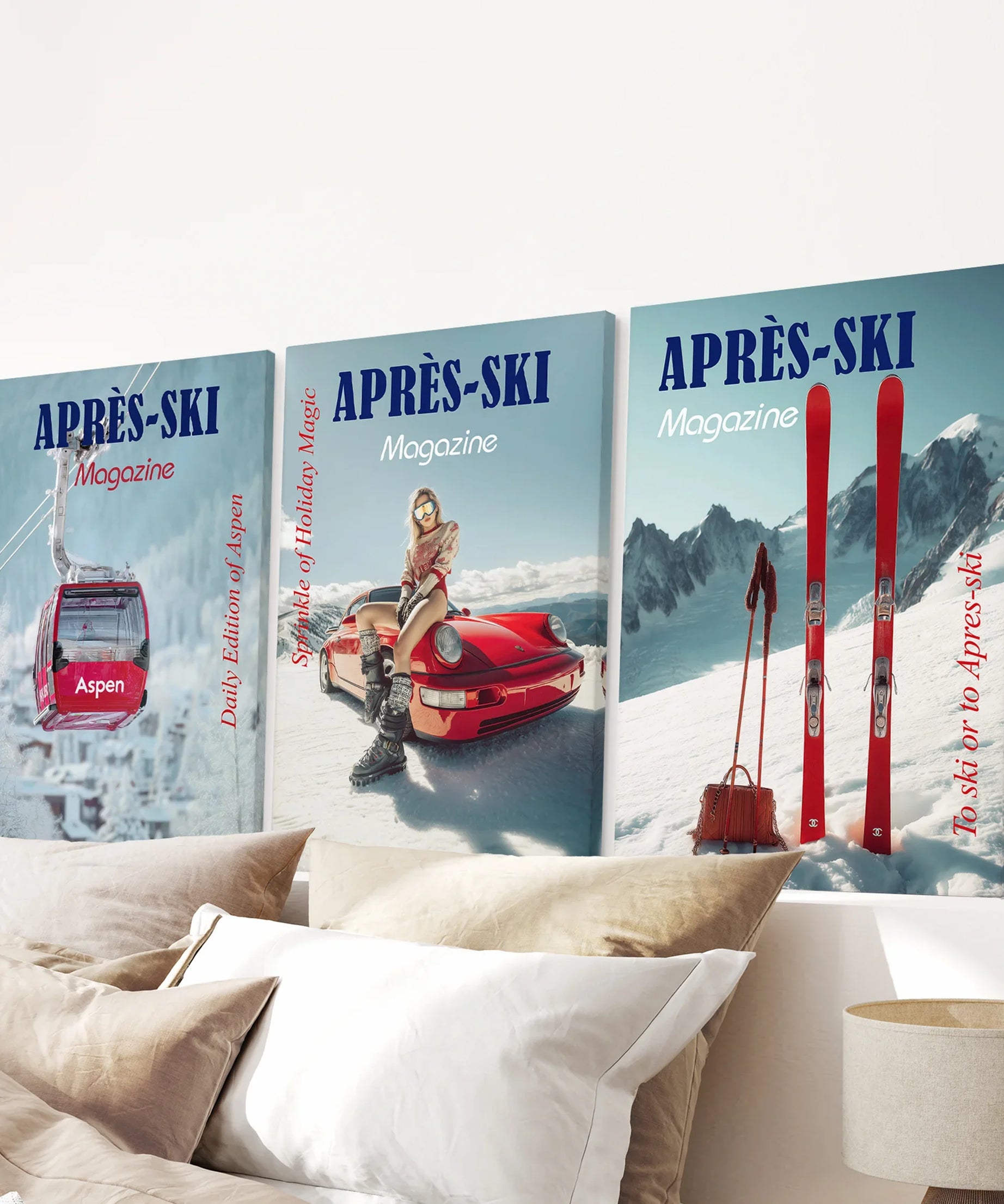 Girly Après Ski Set of 3 Posters. Chic Ski Resort Wall Decor