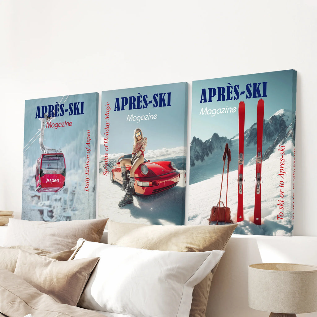 Girly Après Ski Set of 3 Posters. Chic Ski Resort Wall Decor