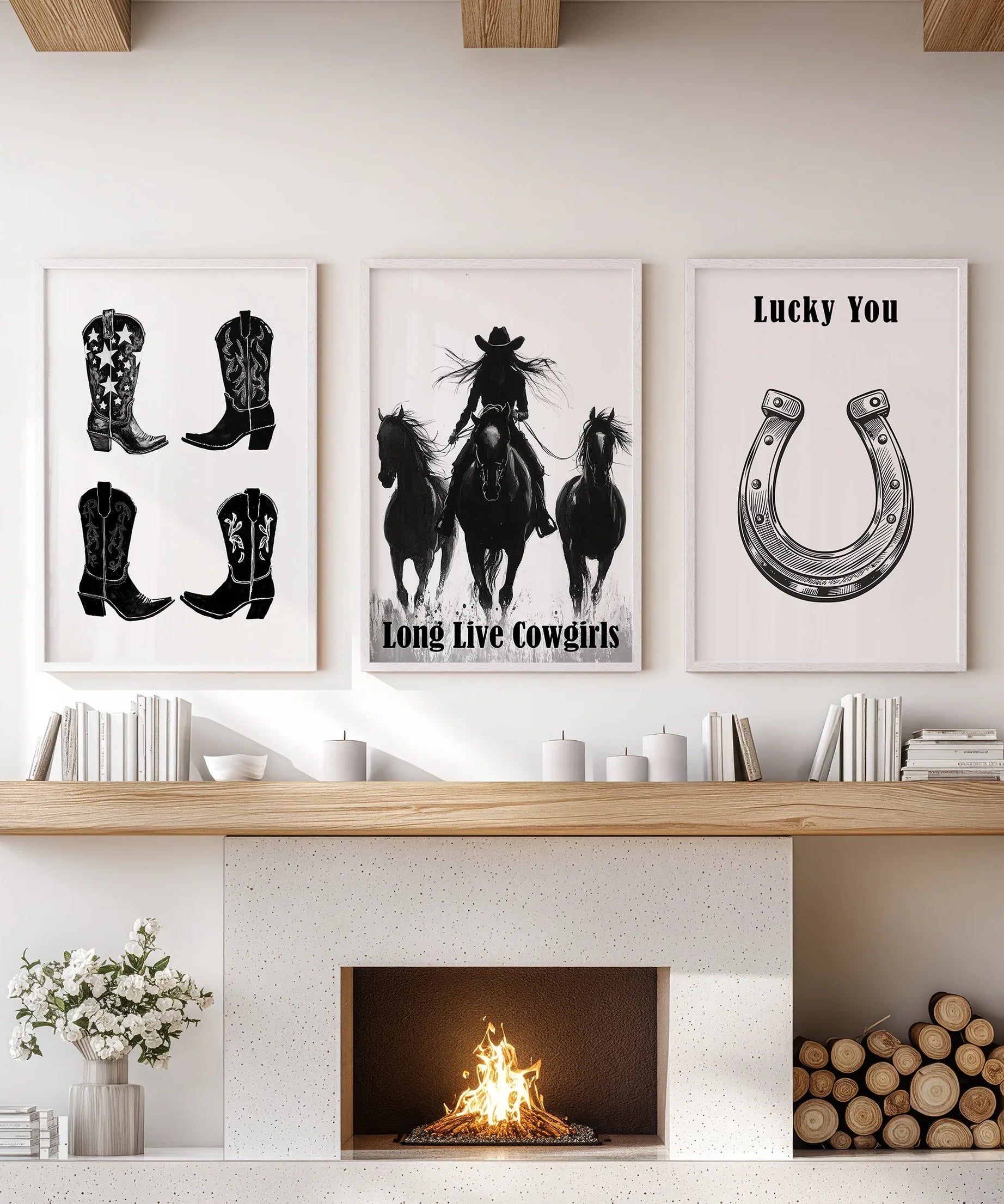Western Cowgirl Wall Art Set of 3. Rustic Ranch Decor