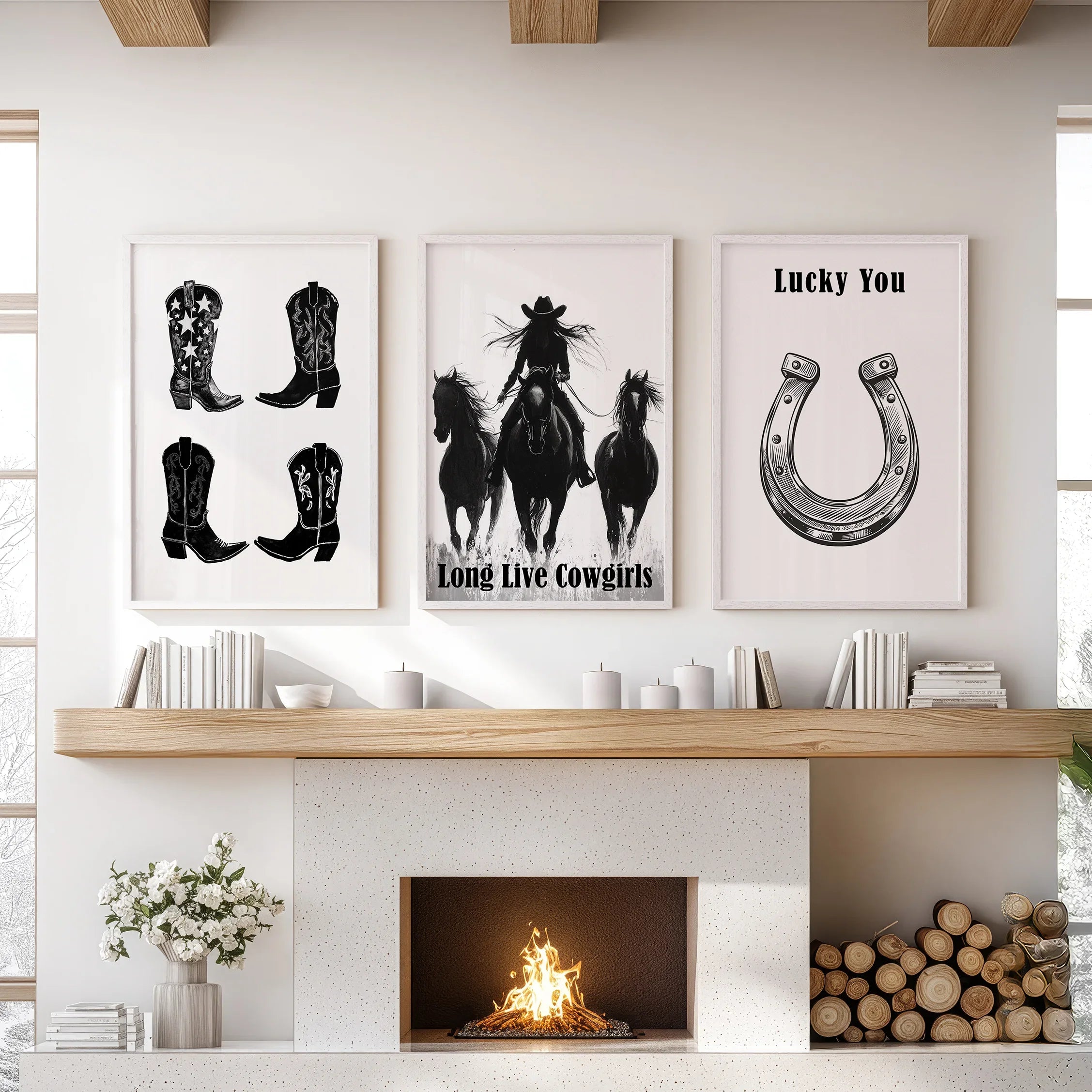Western Cowgirl Wall Art Set of 3. Rustic Ranch Decor