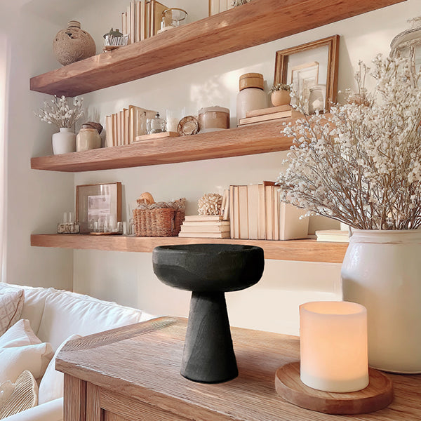 Modern Black Elevated Paulownia Wood Bowl Riser
